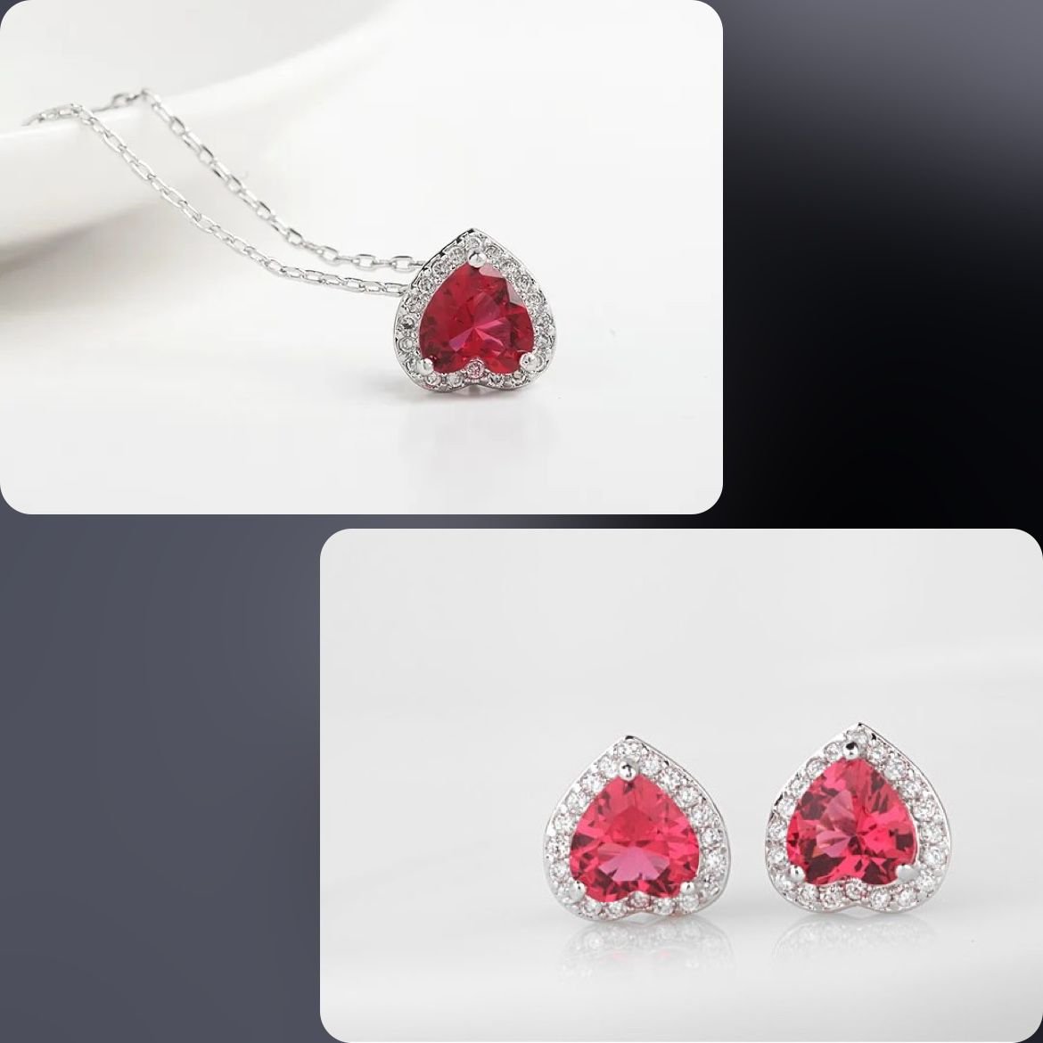 WS203 - Red Heart Shaped Pendant and Earring Set For Women