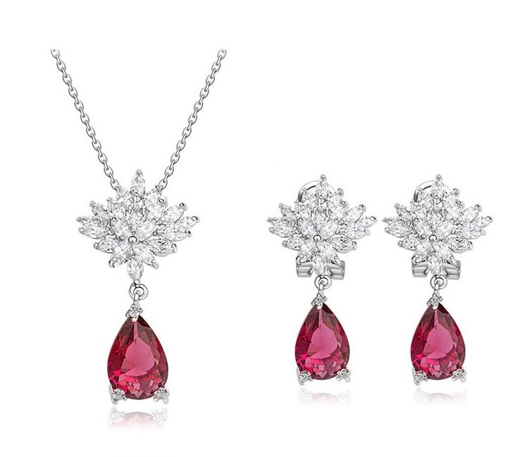 WS208 - Red Pendant and Earring Set for Women
