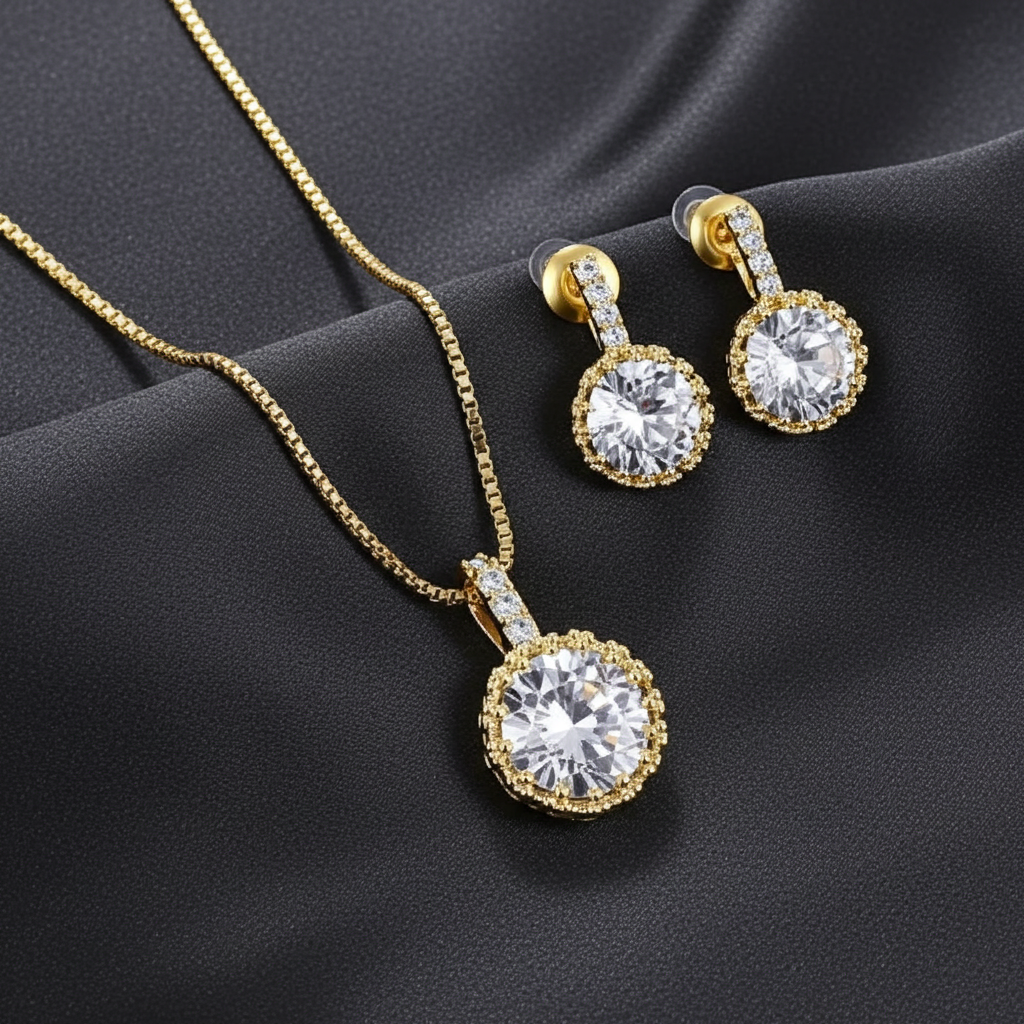 WS212- Golden Pendant and Earring Set for Women