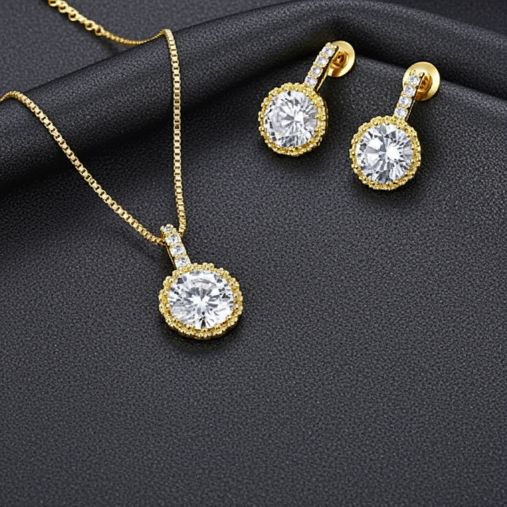 WS212- Golden Pendant and Earring Set for Women