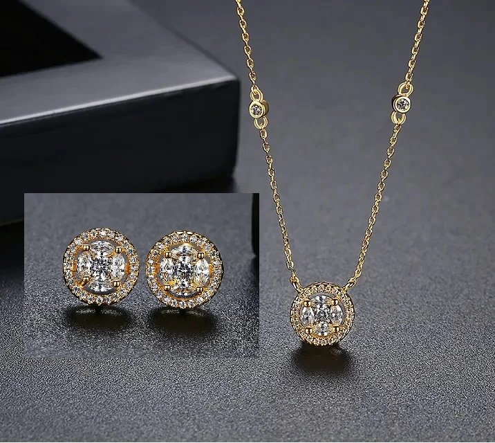 WS222 - Golden Pendant and Earring Set for Women