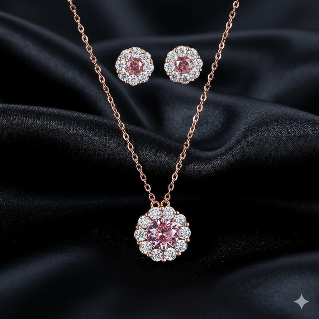 WS291- Golden Pink Pendant and Earring Set for women