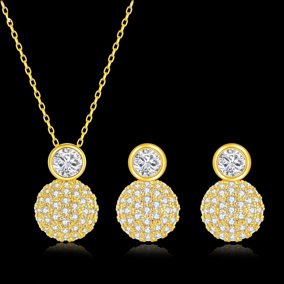 WS298 - Golden Pendant and Earring Set for Women