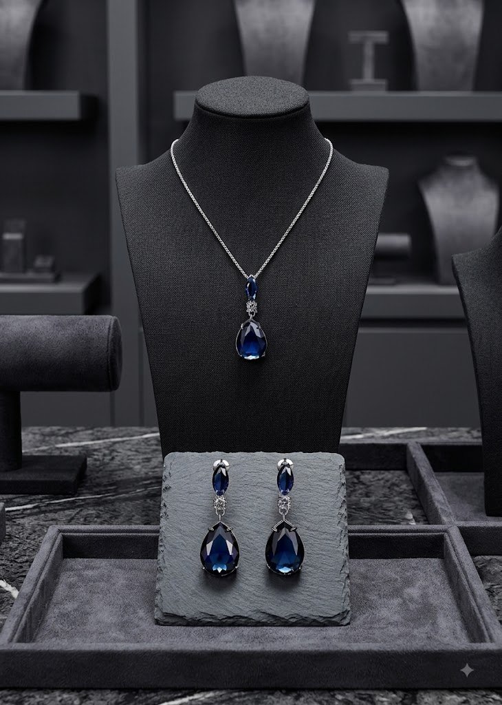 WS313 - Blue Pendant and Earring Set for Women
