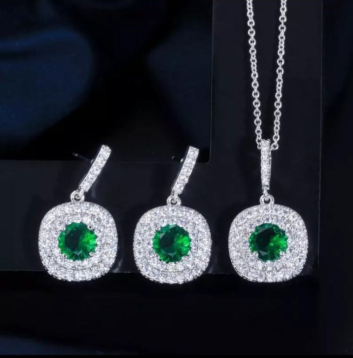 WS56 - Green Pendant and Earring Set for Women